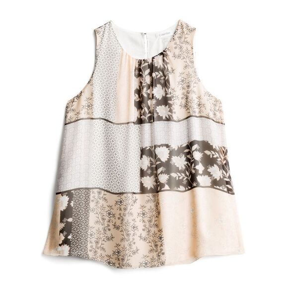 NWOT Calvin Klein Suit Separates sleeveless flowy blouse floral patchwork - Picture 1 of 13